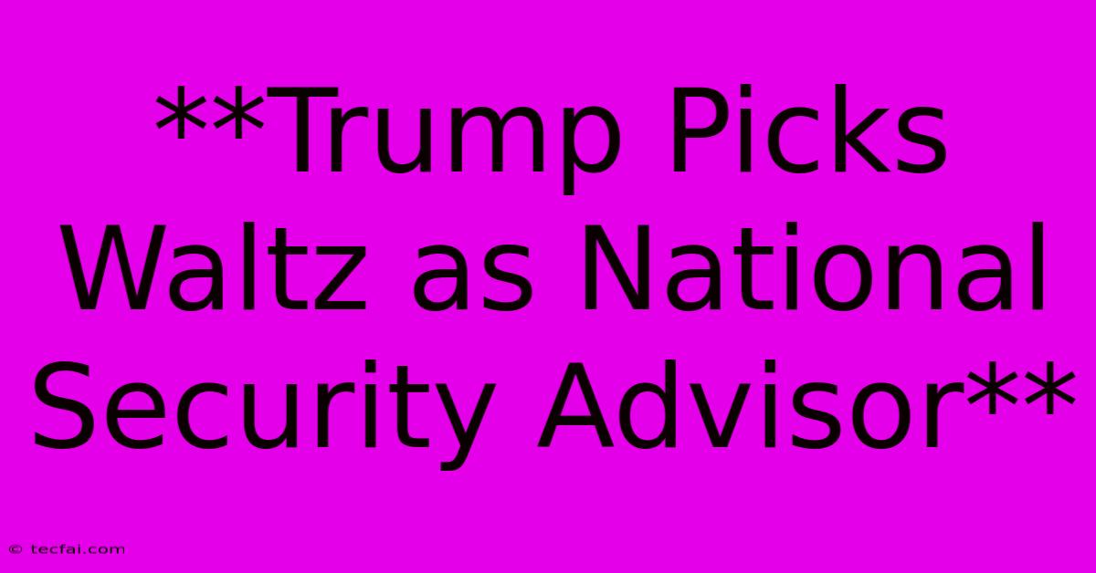 **Trump Picks Waltz As National Security Advisor**