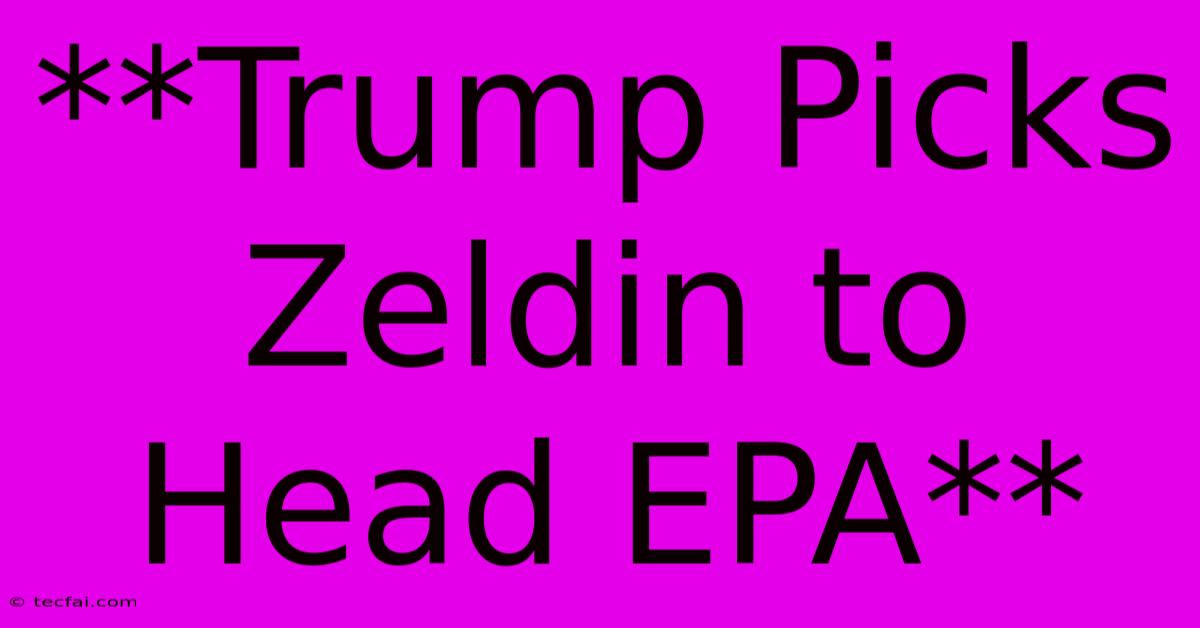 **Trump Picks Zeldin To Head EPA**