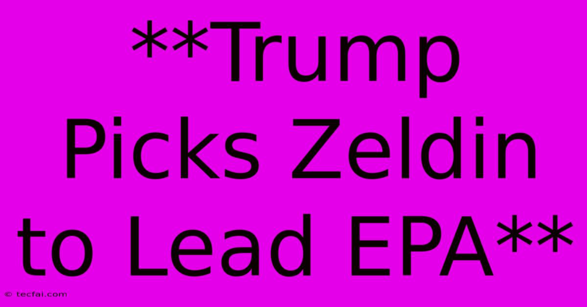 **Trump Picks Zeldin To Lead EPA**