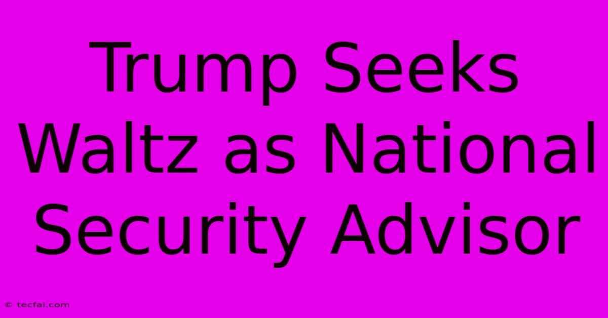 Trump Seeks Waltz As National Security Advisor