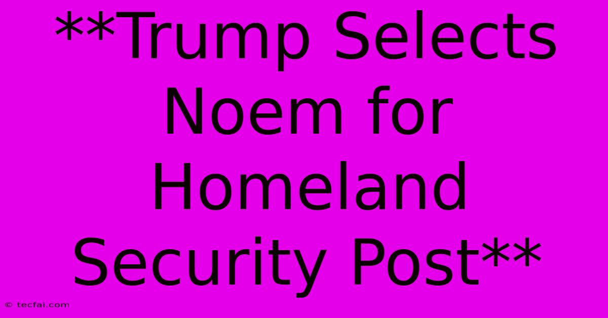 **Trump Selects Noem For Homeland Security Post** 