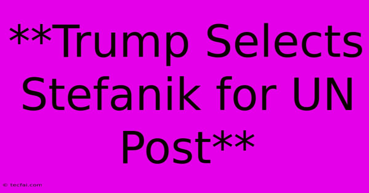 **Trump Selects Stefanik For UN Post**