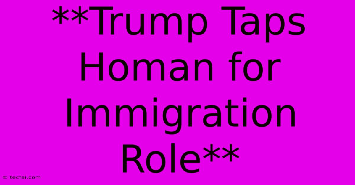 **Trump Taps Homan For Immigration Role** 