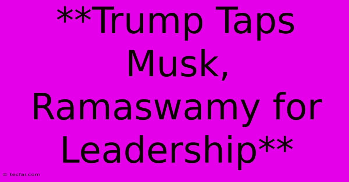 **Trump Taps Musk, Ramaswamy For Leadership**