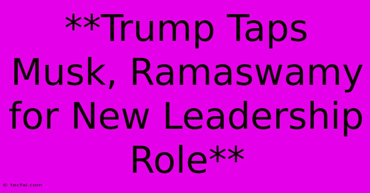 **Trump Taps Musk, Ramaswamy For New Leadership Role** 