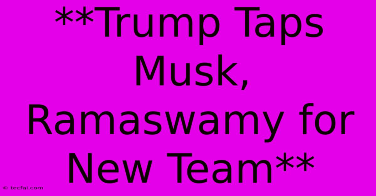 **Trump Taps Musk, Ramaswamy For New Team**