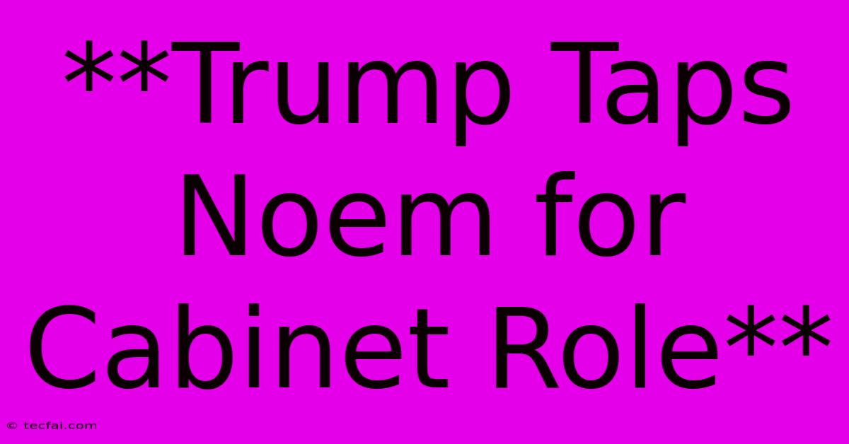 **Trump Taps Noem For Cabinet Role**