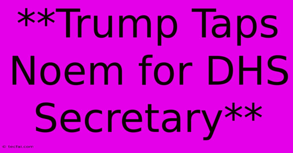 **Trump Taps Noem For DHS Secretary**