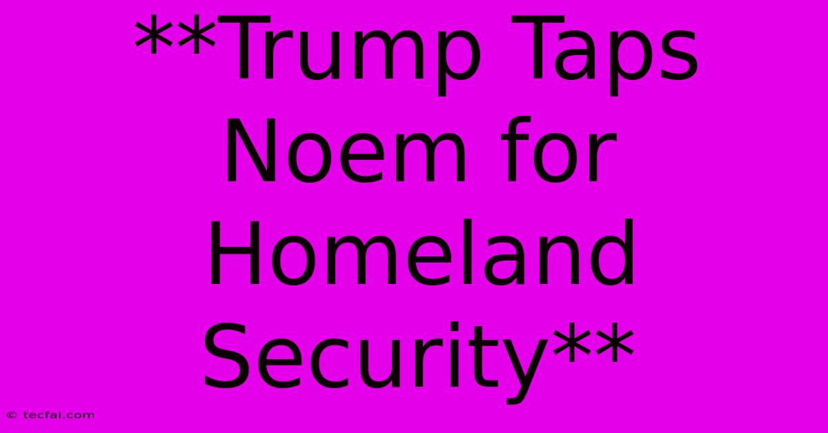 **Trump Taps Noem For Homeland Security** 