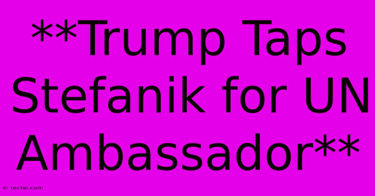 **Trump Taps Stefanik For UN Ambassador**