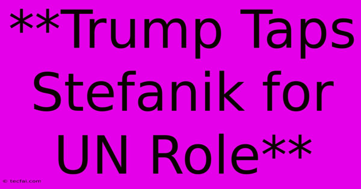 **Trump Taps Stefanik For UN Role**