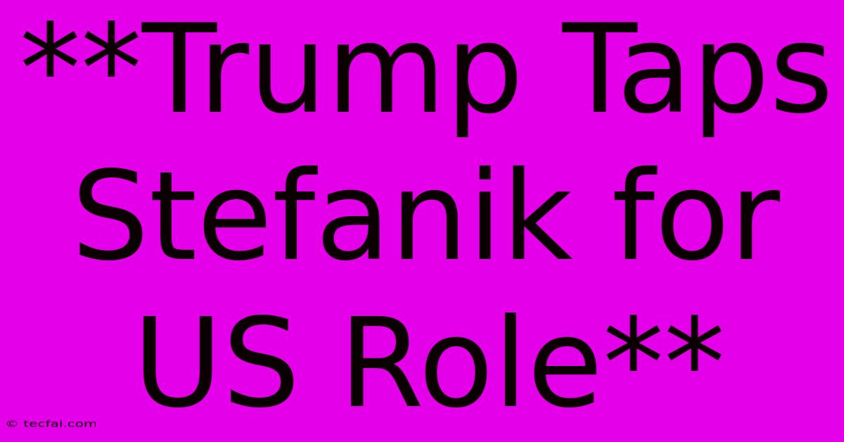 **Trump Taps Stefanik For US Role**