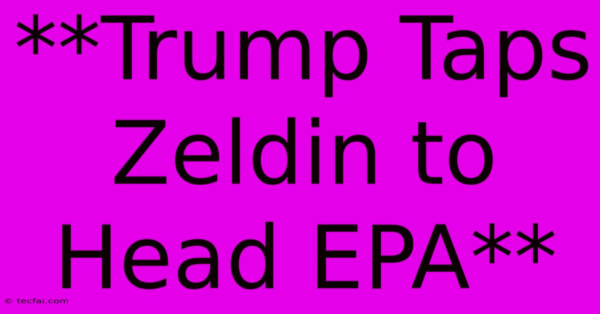 **Trump Taps Zeldin To Head EPA** 