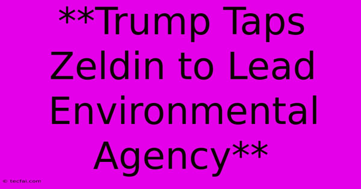 **Trump Taps Zeldin To Lead Environmental Agency** 