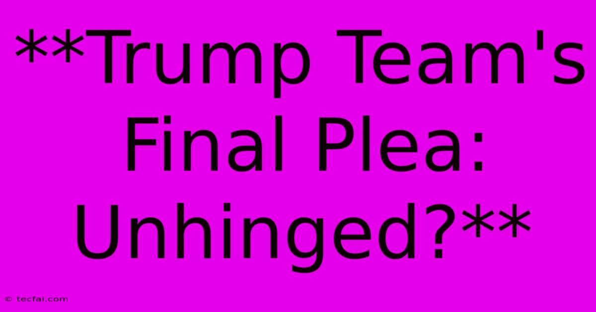 **Trump Team's Final Plea:  Unhinged?**