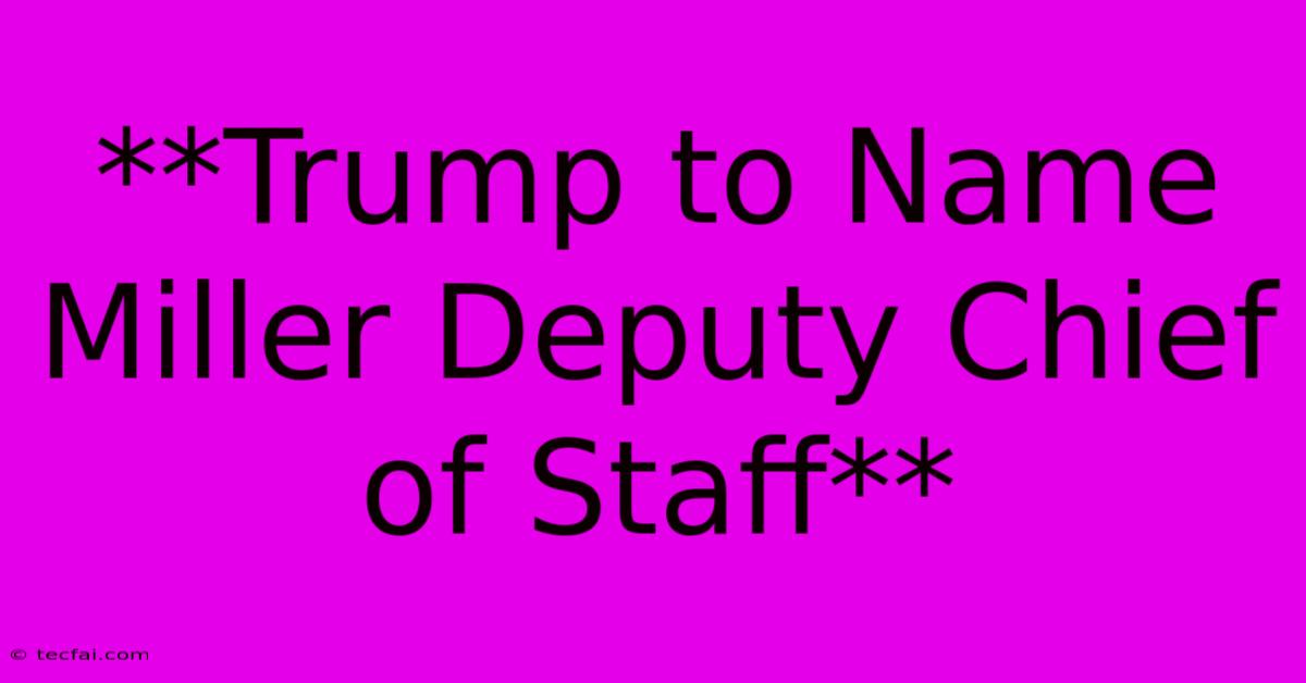 **Trump To Name Miller Deputy Chief Of Staff**