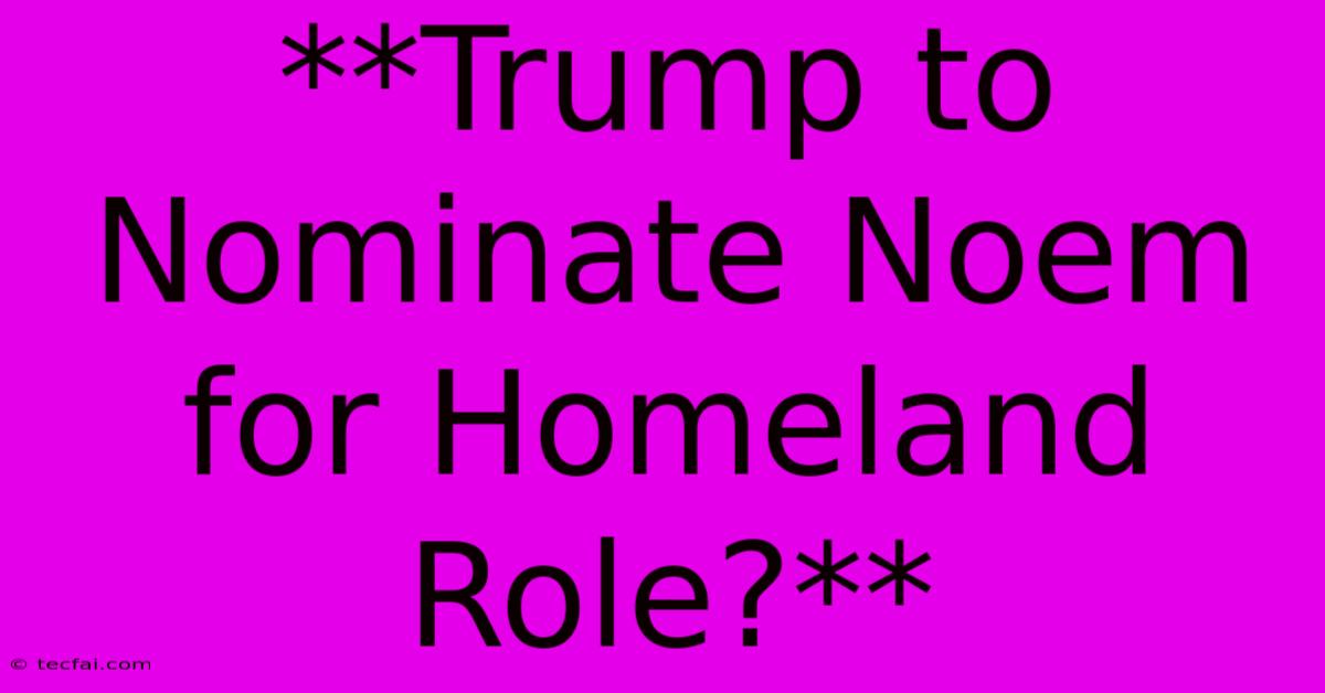 **Trump To Nominate Noem For Homeland Role?**