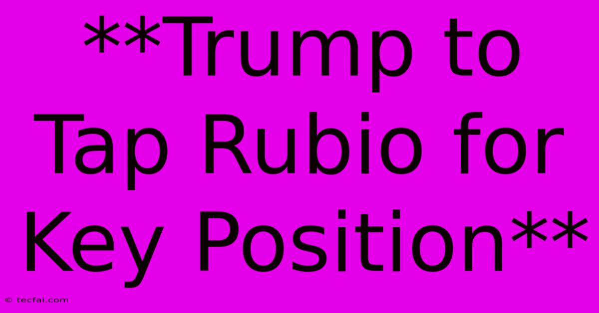 **Trump To Tap Rubio For Key Position** 