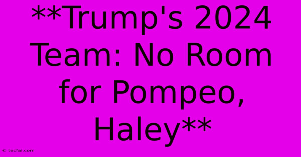 **Trump's 2024 Team: No Room For Pompeo, Haley** 