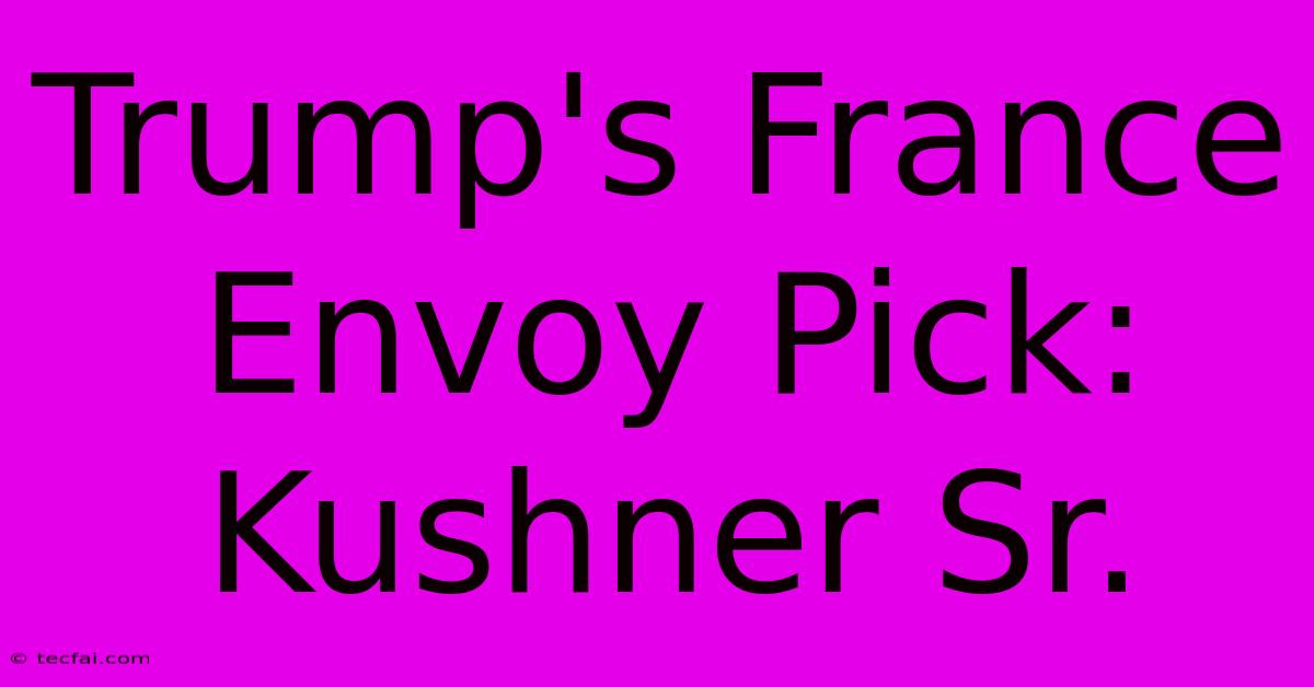 Trump's France Envoy Pick: Kushner Sr.