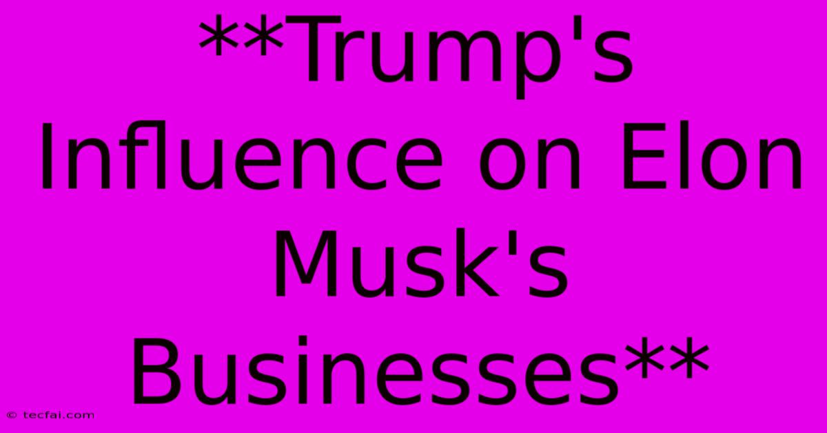 **Trump's Influence On Elon Musk's Businesses** 