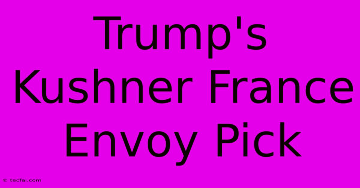 Trump's Kushner France Envoy Pick