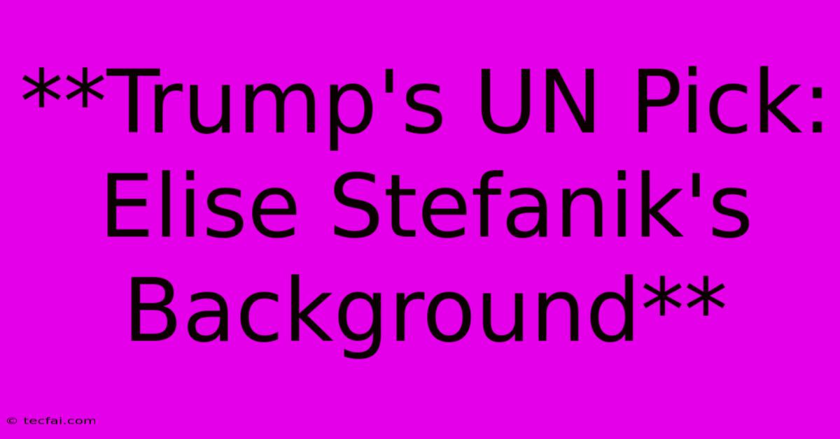 **Trump's UN Pick: Elise Stefanik's Background** 