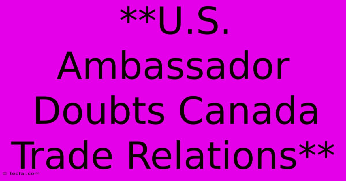 **U.S. Ambassador Doubts Canada Trade Relations** 