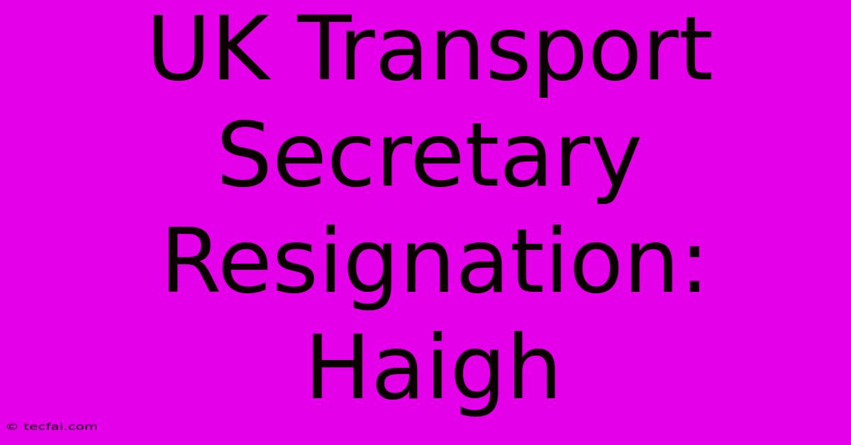 UK Transport Secretary Resignation: Haigh