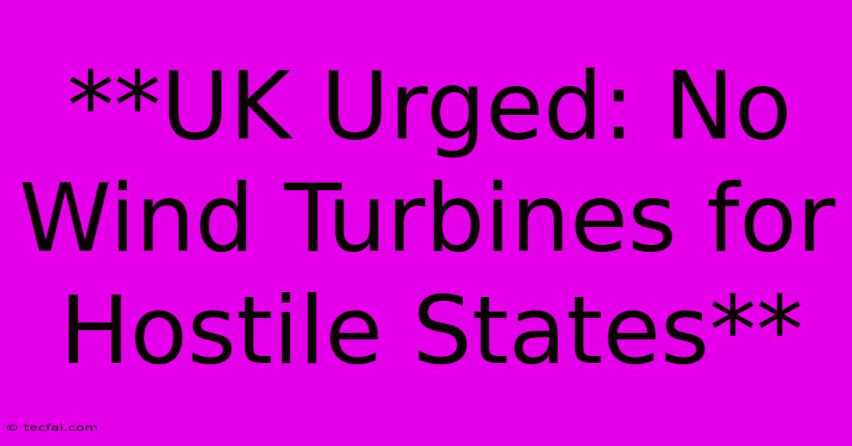 **UK Urged: No Wind Turbines For Hostile States**