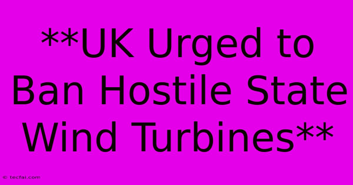 **UK Urged To Ban Hostile State Wind Turbines**