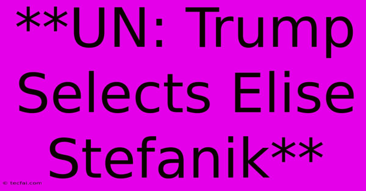 **UN: Trump Selects Elise Stefanik**