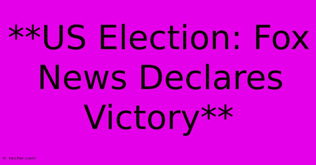 **US Election: Fox News Declares Victory**