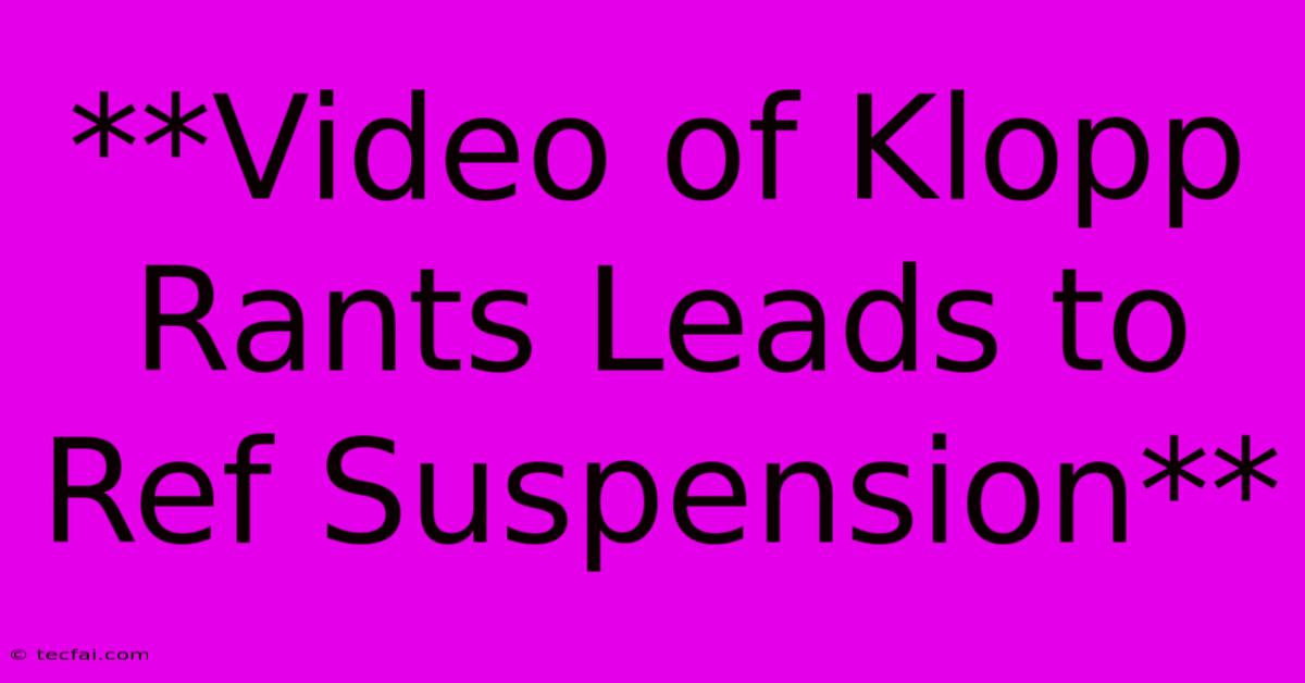 **Video Of Klopp Rants Leads To Ref Suspension**