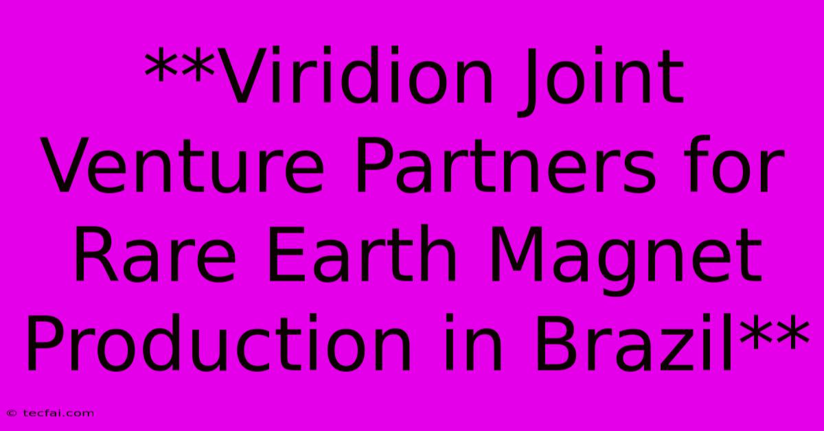 **Viridion Joint Venture Partners For Rare Earth Magnet Production In Brazil**