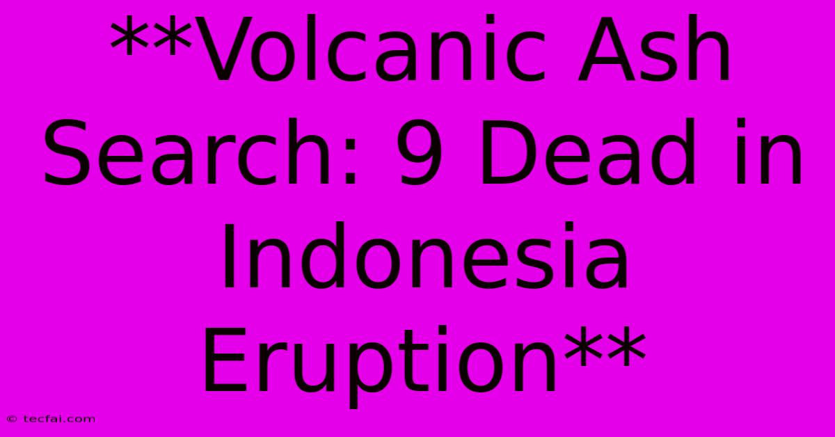 **Volcanic Ash Search: 9 Dead In Indonesia Eruption**