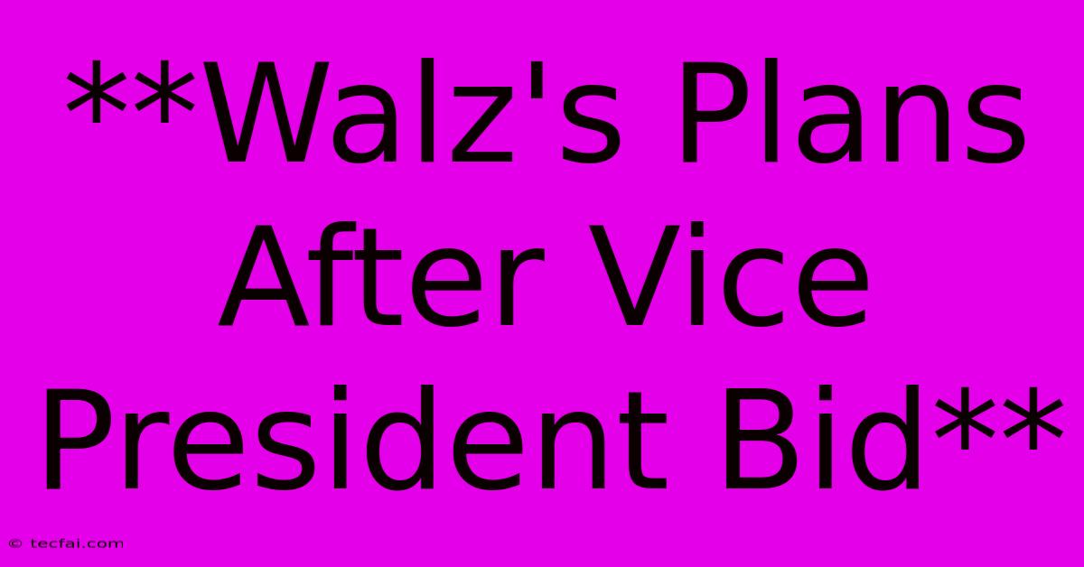 **Walz's Plans After Vice President Bid** 