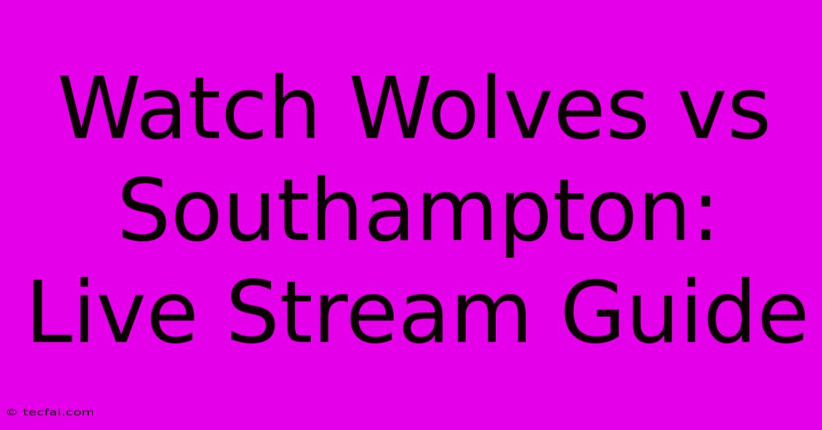 Watch Wolves Vs Southampton: Live Stream Guide