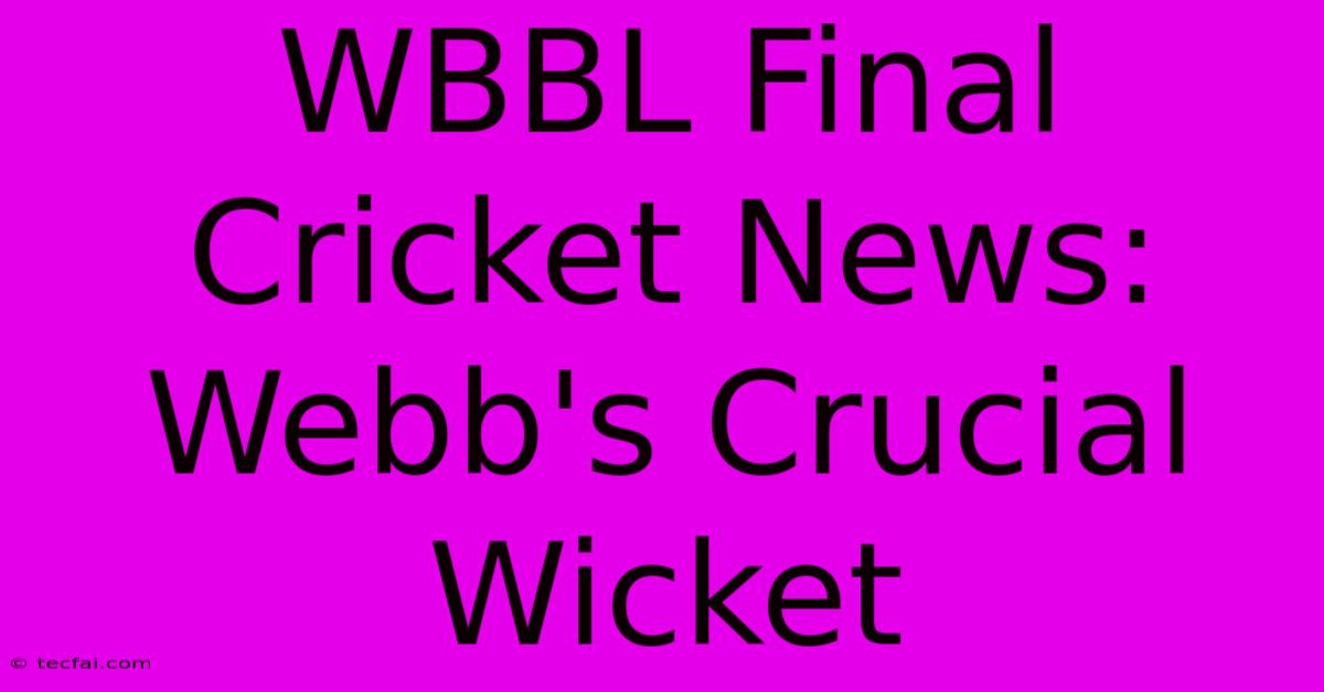 WBBL Final Cricket News: Webb's Crucial Wicket