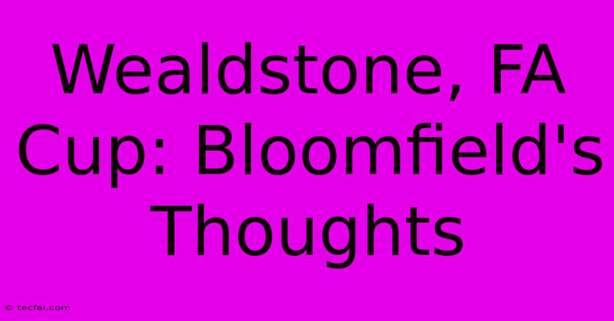 Wealdstone, FA Cup: Bloomfield's Thoughts