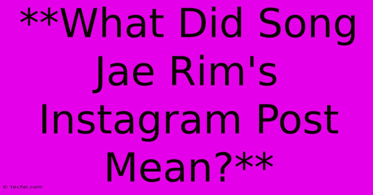 **What Did Song Jae Rim's Instagram Post Mean?** 