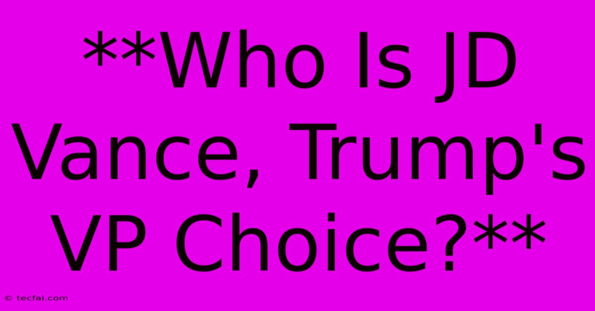 **Who Is JD Vance, Trump's VP Choice?**