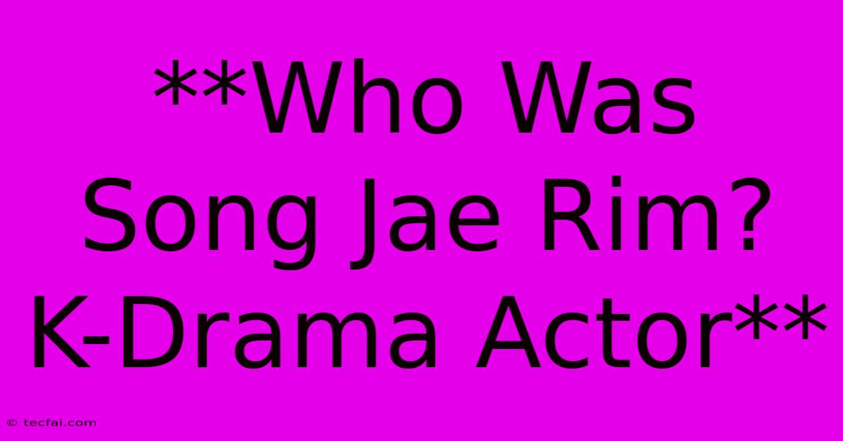 **Who Was Song Jae Rim? K-Drama Actor**