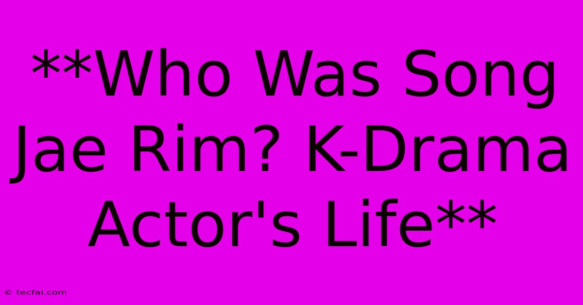 **Who Was Song Jae Rim? K-Drama Actor's Life**