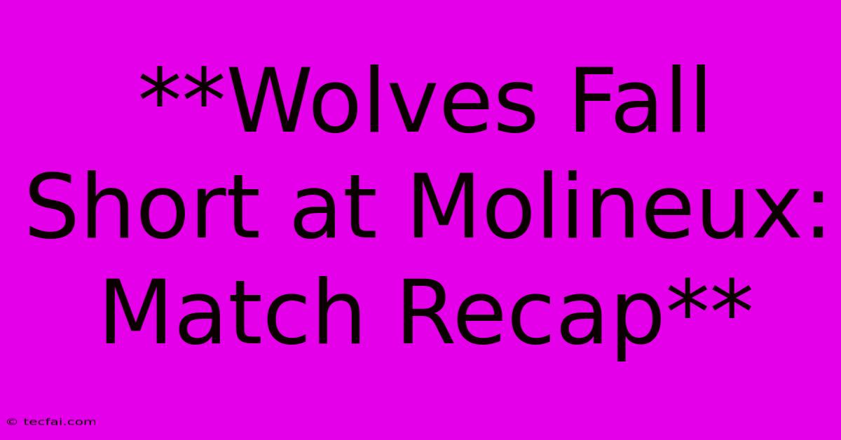 **Wolves Fall Short At Molineux: Match Recap**