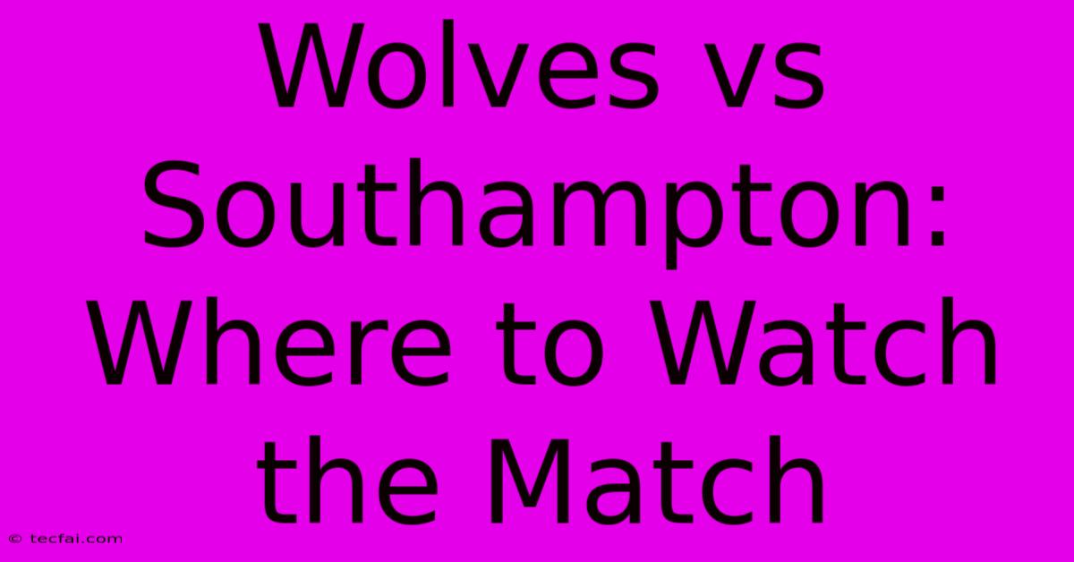 Wolves Vs Southampton: Where To Watch The Match