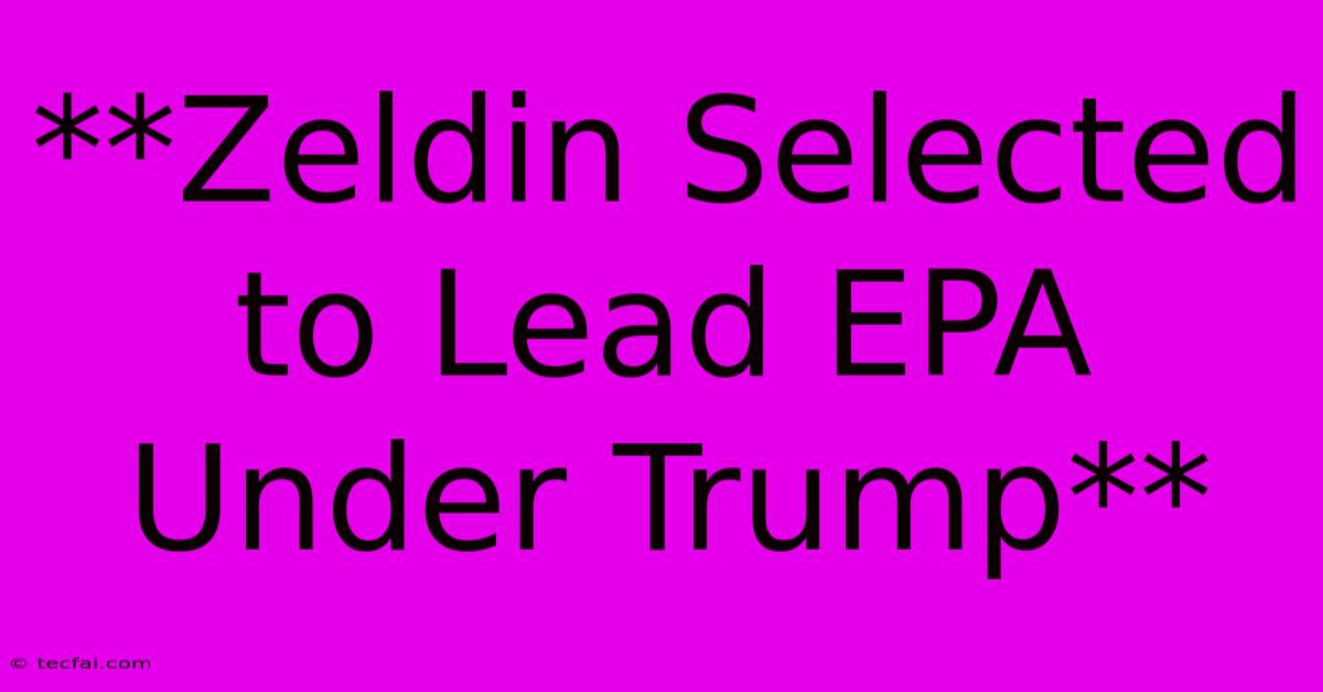 **Zeldin Selected To Lead EPA Under Trump** 