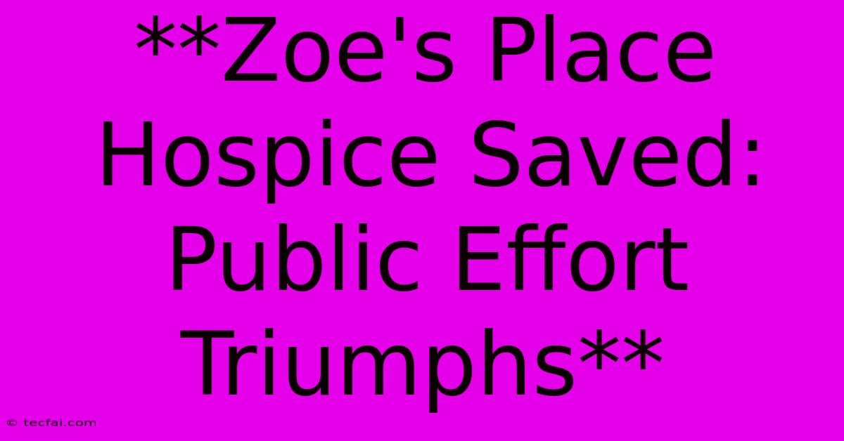 **Zoe's Place Hospice Saved: Public Effort Triumphs**